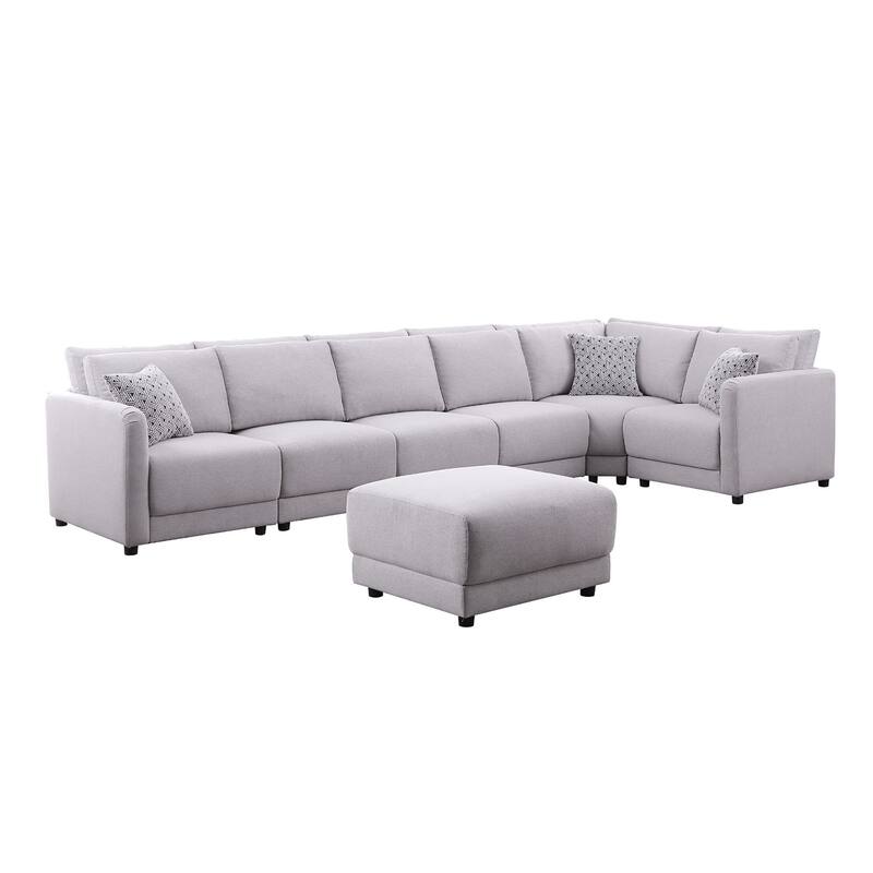 7 Piece Upholstered Modular Sectional Sofa with Ottoman in Light Gray