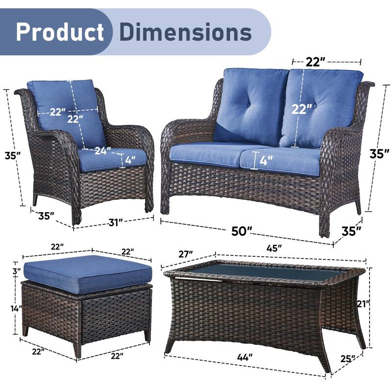 Outdoor Loveseat Sofa with Chair Ottoman Table