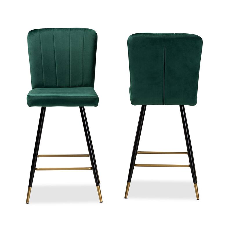 Preston Modern Luxe and Glam Velvet Upholstered Bar Stool (Set of 2)