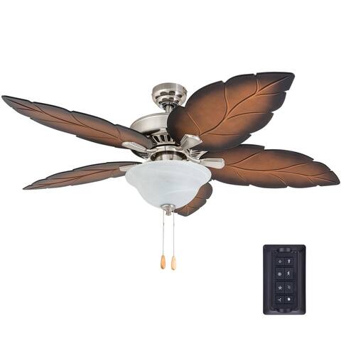 Prominence Home Bradenton Tropical 52" Brushed Nickel LED Ceiling Fan, Bowl Light, Mocha Blades, 3 Speed Remote