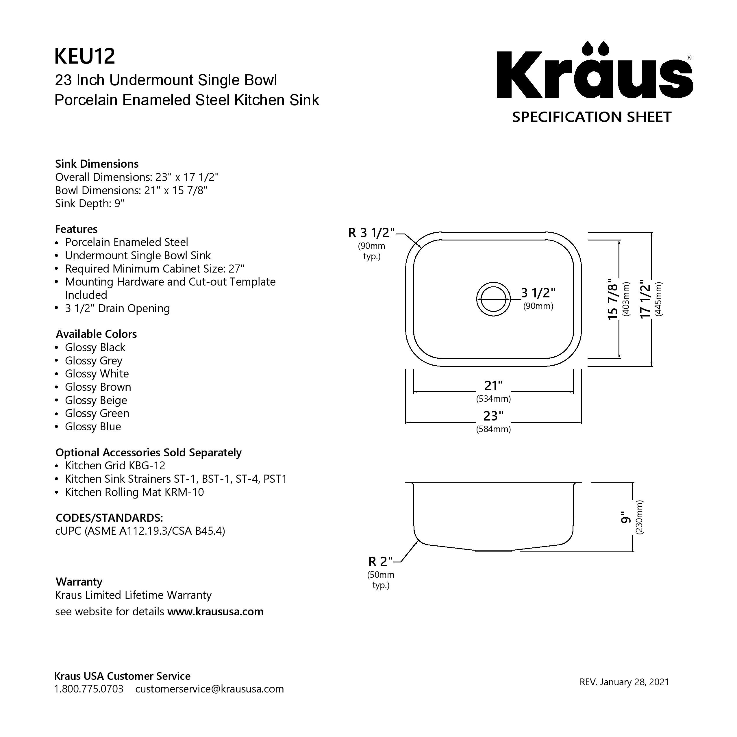KRAUS Pintura Enameled Stainless Steel 23 inch Undermount Kitchen Sink