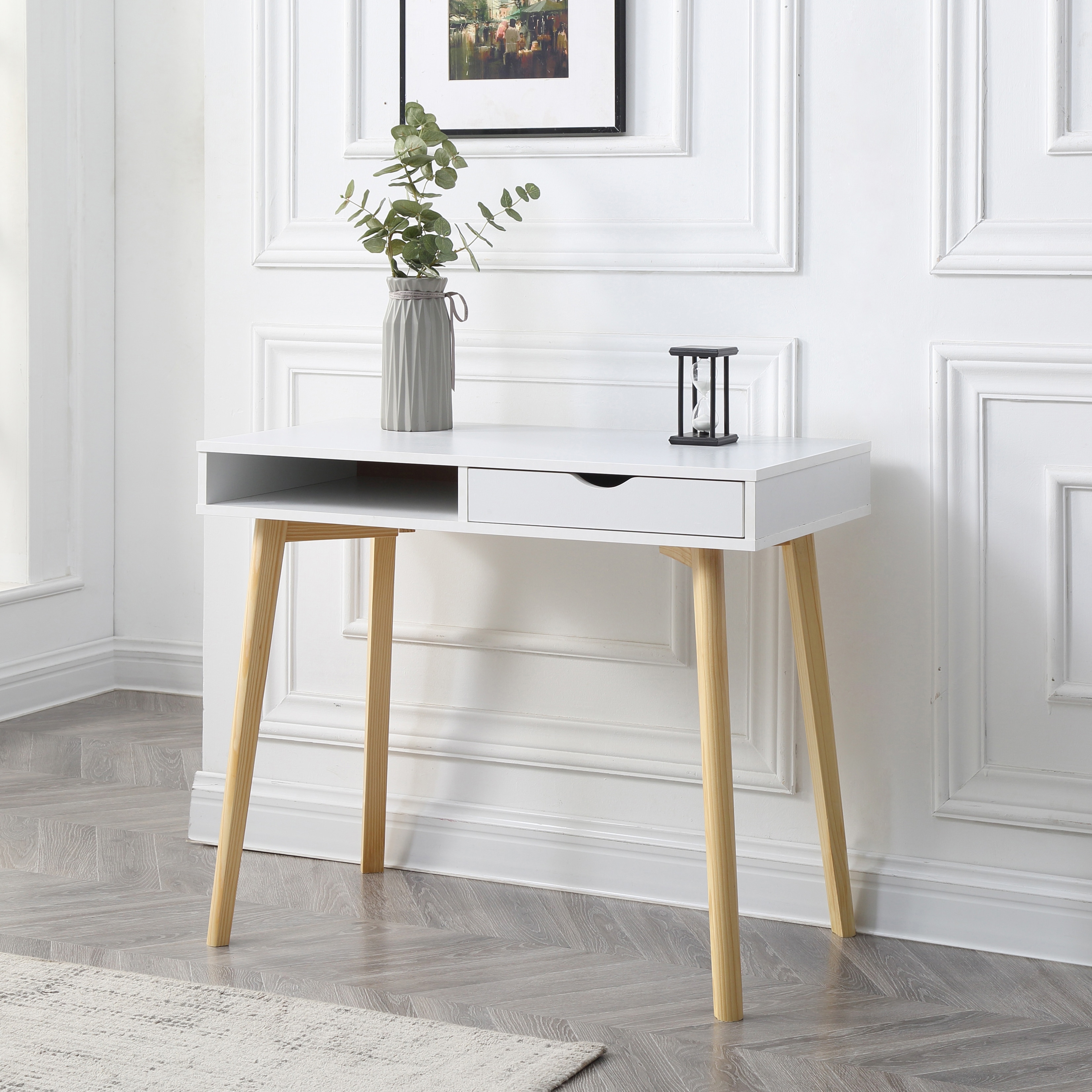 Contemporary White Austin Hardwood Home Office Desk