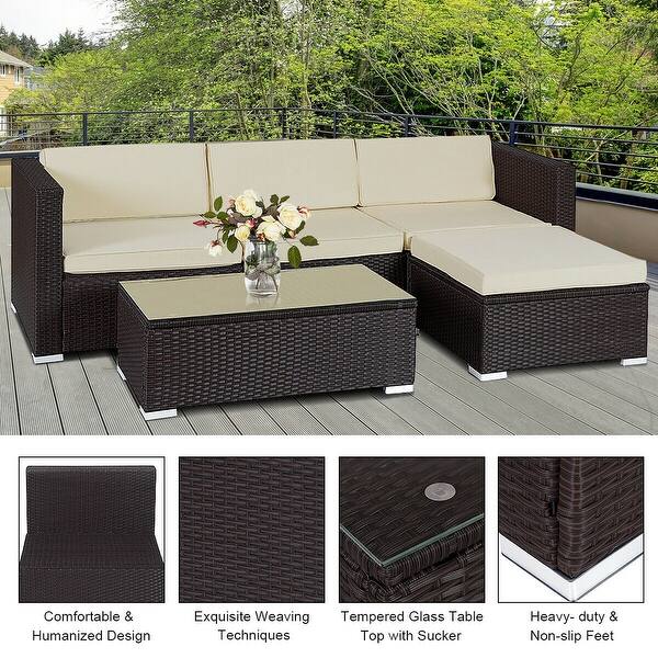 Shop Costway 5 Pcs Patio Furniture Set Rattan Wicker Table Shelf Garden On Sale Overstock 18531901