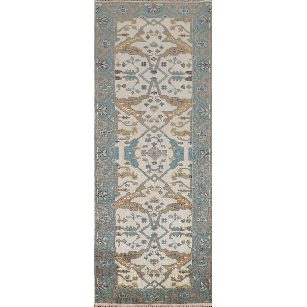 All-Over Oushak Indian Runner Rug Handmade Wool Carpet - 2'7"x 7'8"