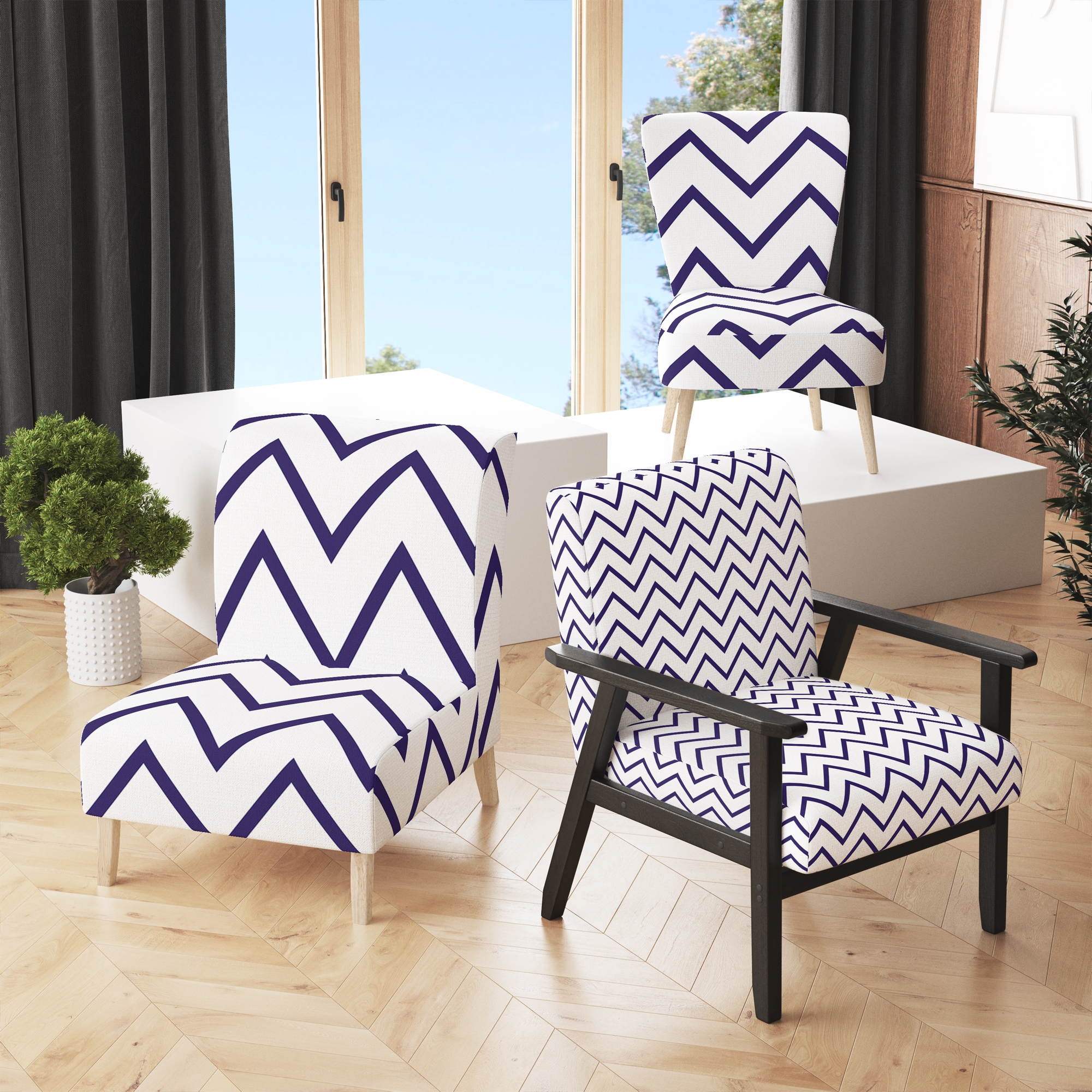 Chevron accent outlet chair with arms