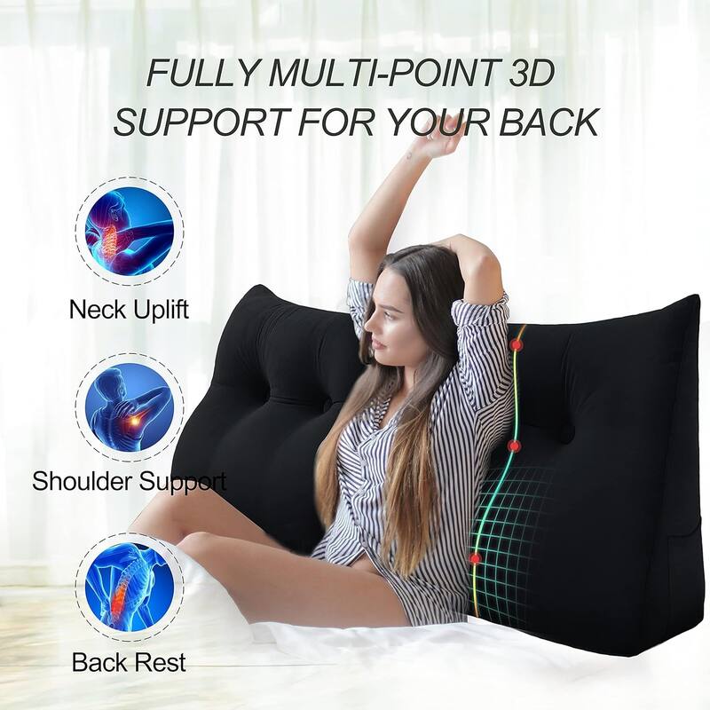 Velvet Headboard Reading Wedge Pillow for Bed Rest Sit Up Back Support