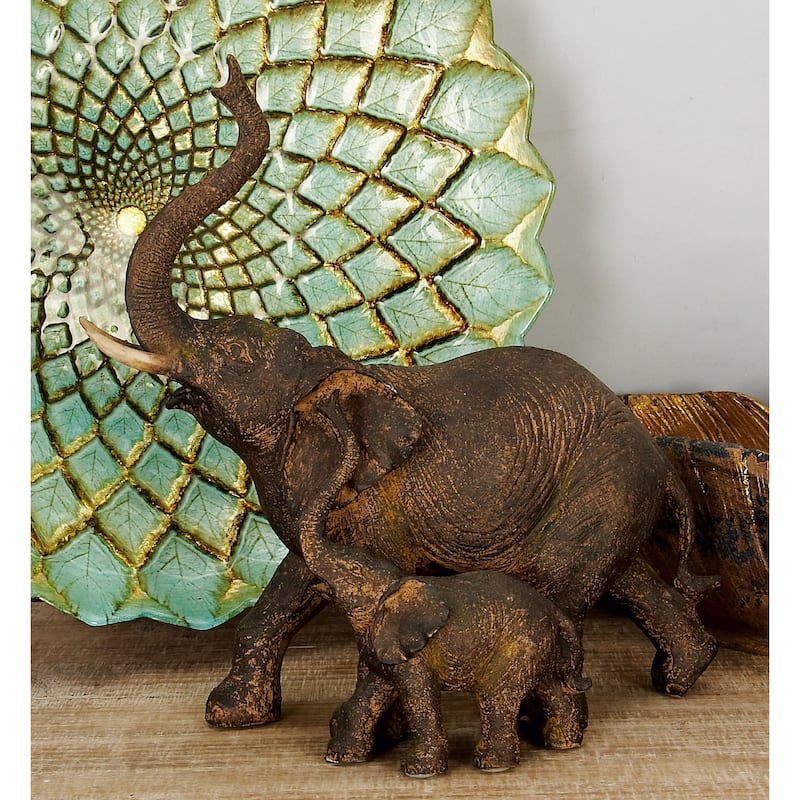 Brown Polystone Elephant Decorative Sculpture