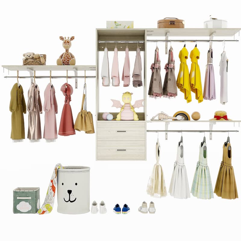 96'' W Wall-mounted Closet System with Storage Shelves and Hanging Rods,Adjustable Walk-in Closet Organizer System