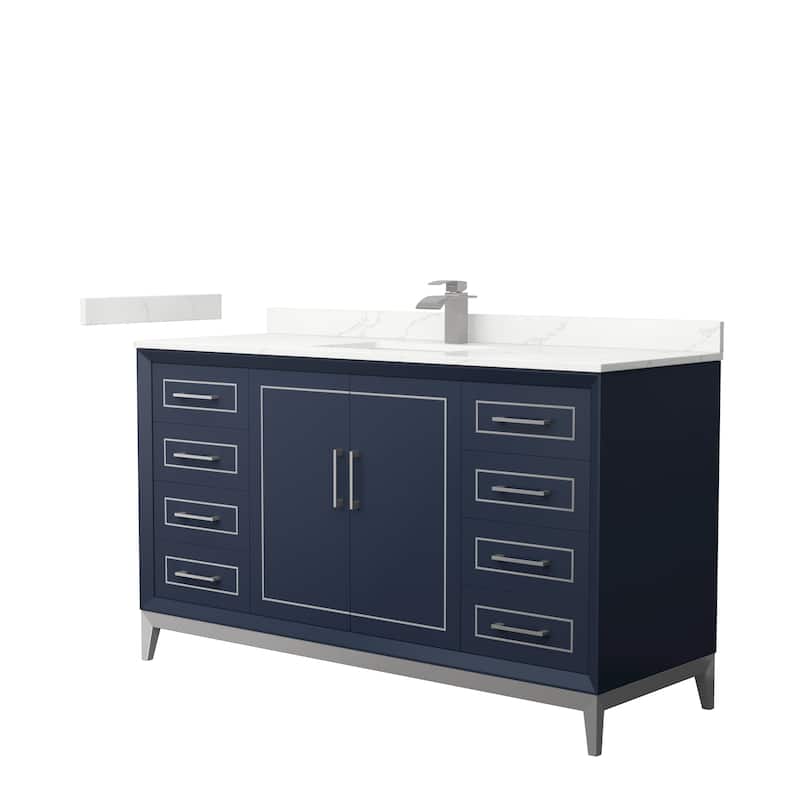 Marlena 60-inch Single Vanity, Quartz Top - Dark Blue, Nickel Trim, Giotto Quartz Top