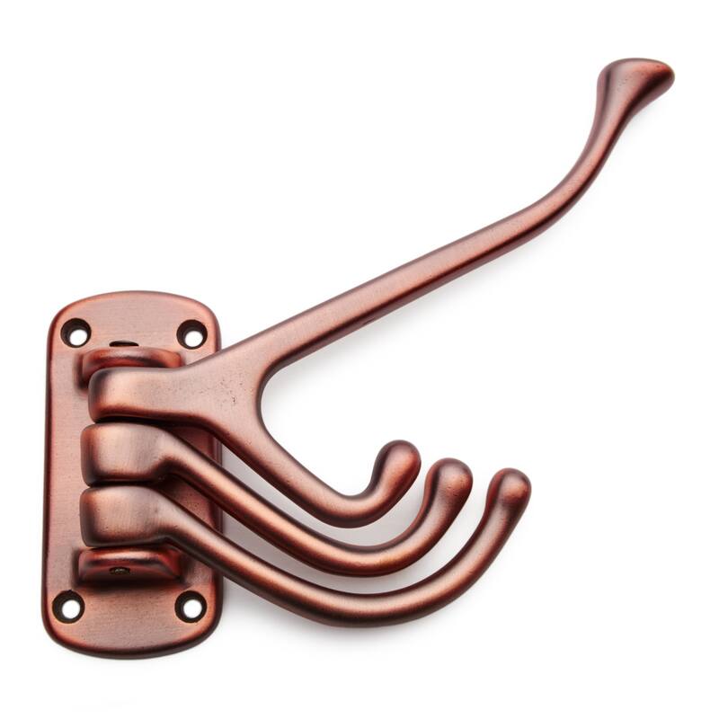 RK International 1-1/2 Inch Wide Quadruple Coat and Hat Hook - Distressed Copper