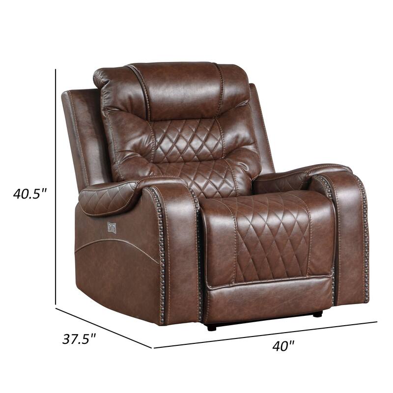 Paul 38 Inch Power Swivel Glider Recliner Chair, USB, Brown Faux Leather