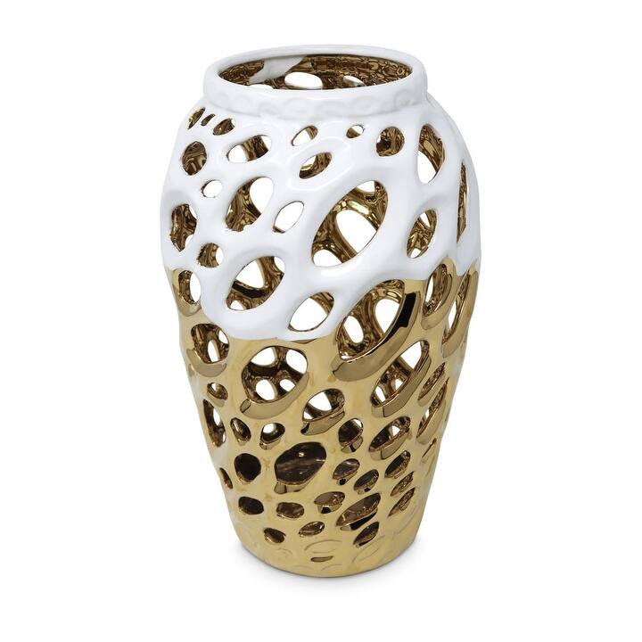Gold And White Decorative Vase, 12.5"H - 12"H