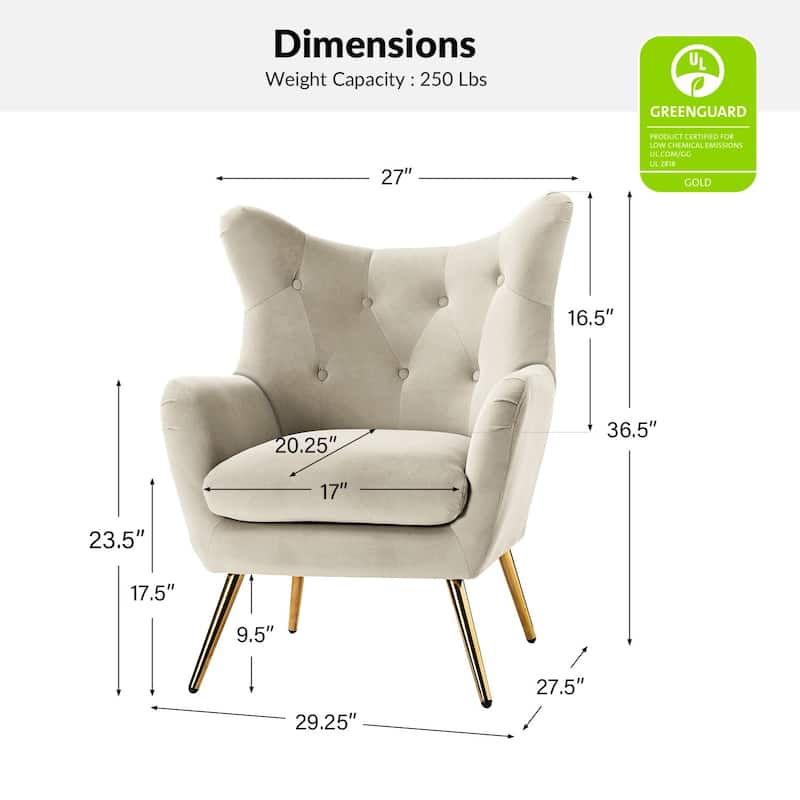 Eusebio Modern Velvet Accent Chair with Tufted Wingback for Living Room Set of 2 by HULALA HOME