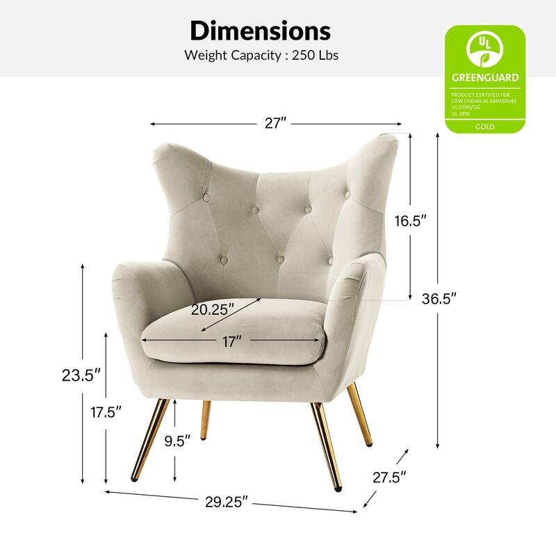 Eusebio Tufted Velvet Accent Chair with Wingback, Arms, and Metal Gold Legs for Living Room or Bedroom by HULALA HOME