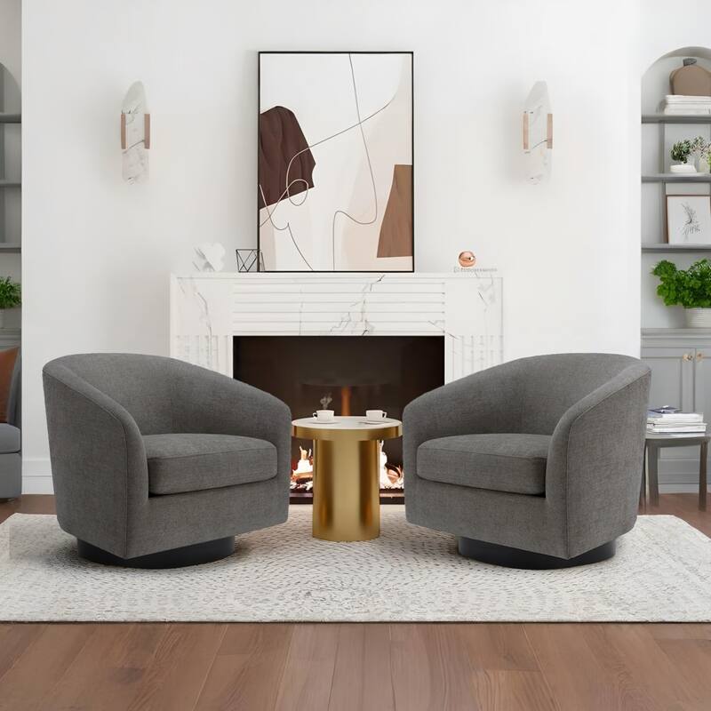 2 Set 360°Swivel Fabric Accent Chairs Barrel Armchairs