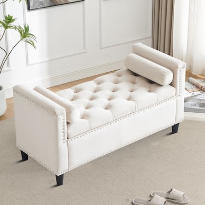 Tufted Velvet Upholstered Bench with Flip-Top Storage