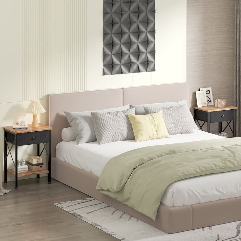 Javlergo 2 Pack X Frame Nightstand with Removable Fabric Drawer Easy to Clean Multifunctional End Table with Open Shelf