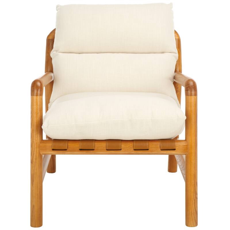 SAFAVIEH Dellar Solid Wood Accent Chair with Cushion (Fully Assembled) - 29.3 In. W x 33.9 In. D x 33.1 In. H - 29Wx34Dx33H