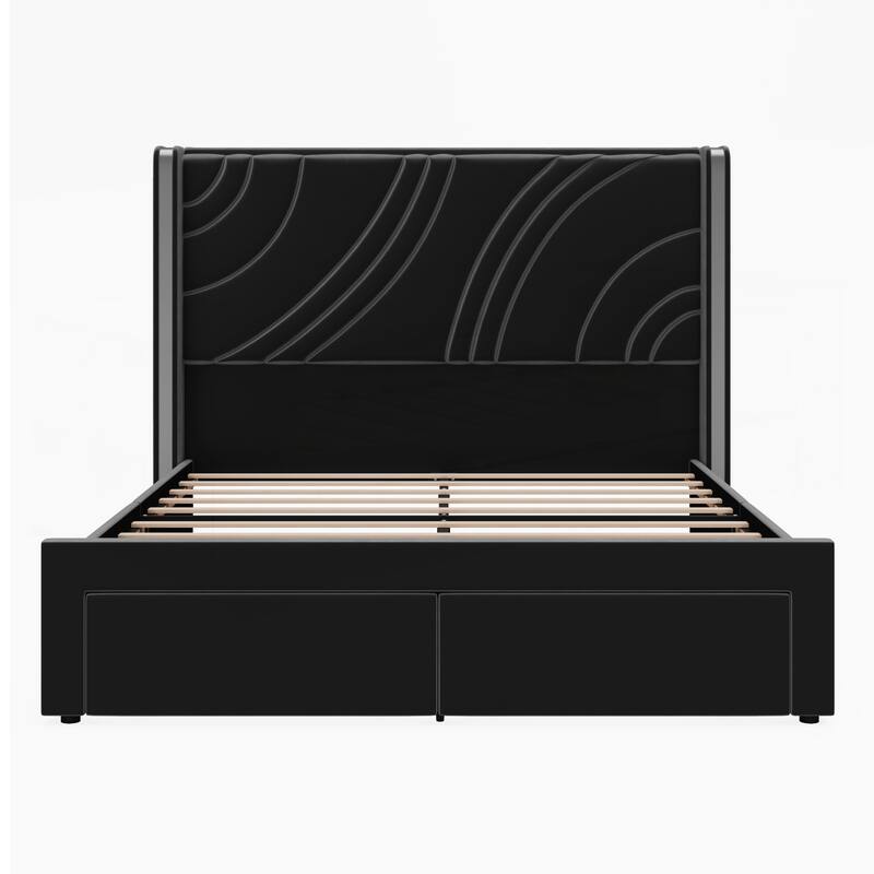 Queen Size Modern Upholstered LED Bed Frame
