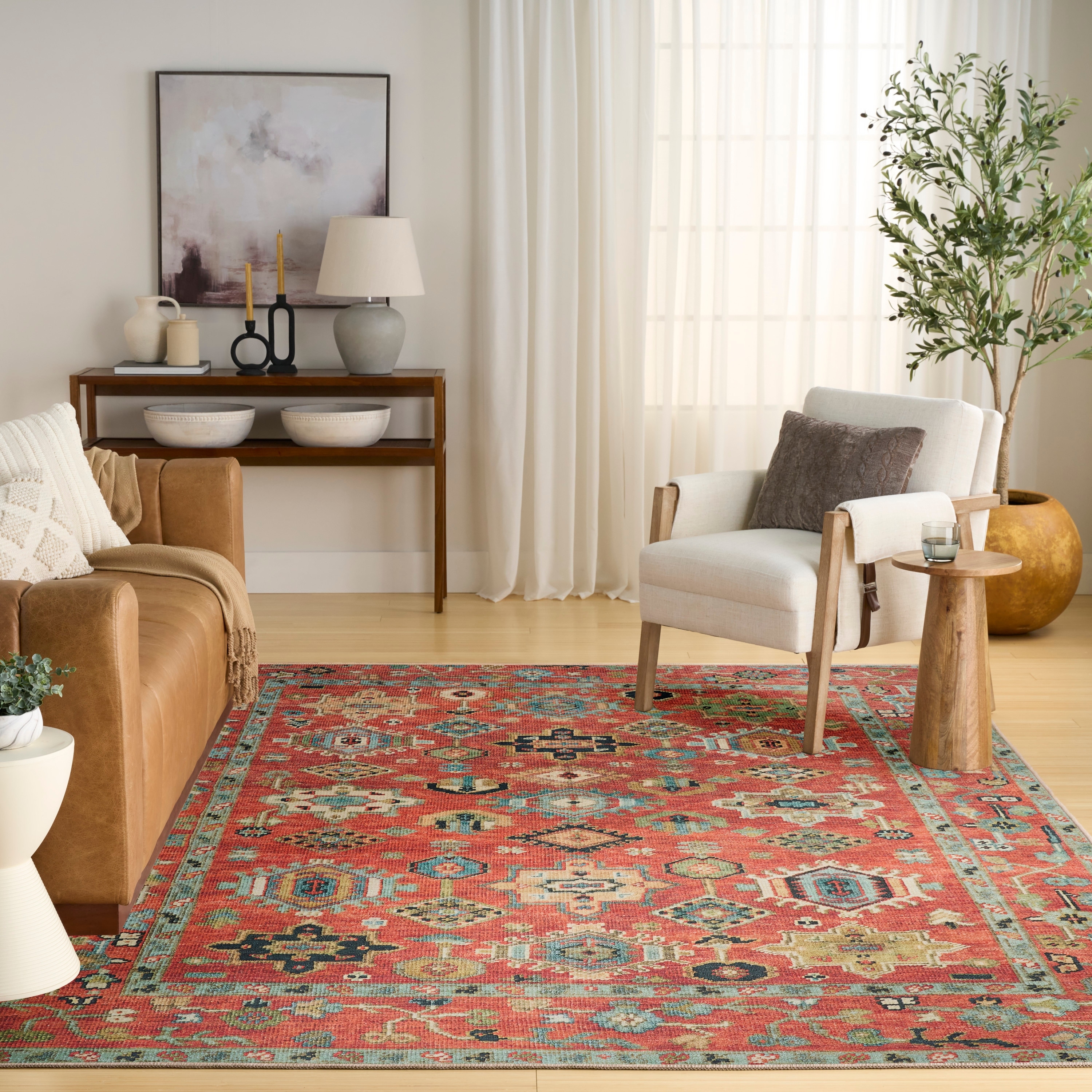 Nourison Vintage Washables Indoor only Red Persian Area Rug