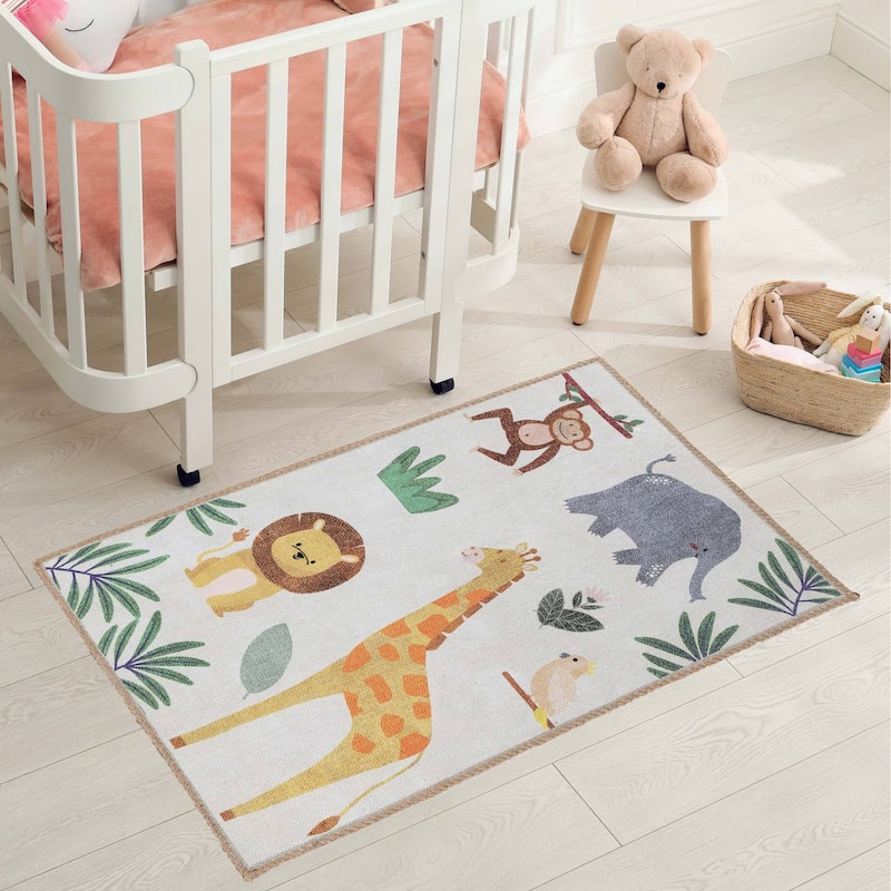 Superior Animal Safari Playroom Non-Slip Kids Indoor Area Rug - 2' x 3'