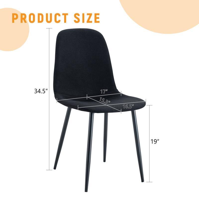 Set of 4 Modern Dining Chairs - Breathable Linen-Cotton Upholstery & Sturdy Integrated Metal Legs