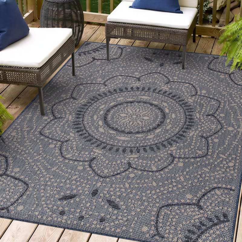 Porch & Den Portia Oriental Medallion Indoor/Outdoor Area Rug - 5' x 7' - Blue