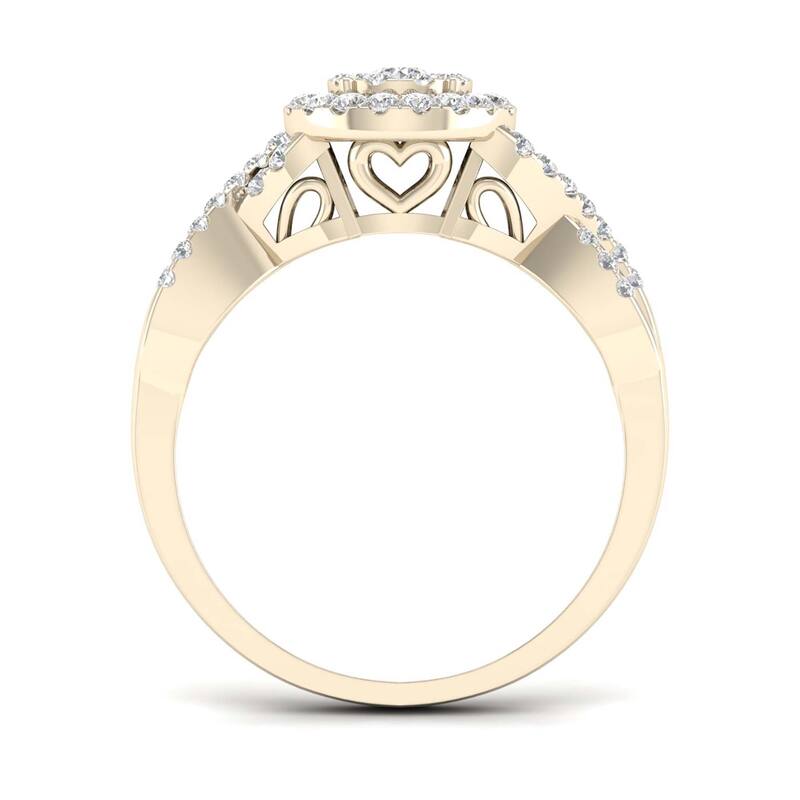 De Couer 10k Gold 3/8Ct TDW Diamond Halo Twist Shank Bridal Ring Set