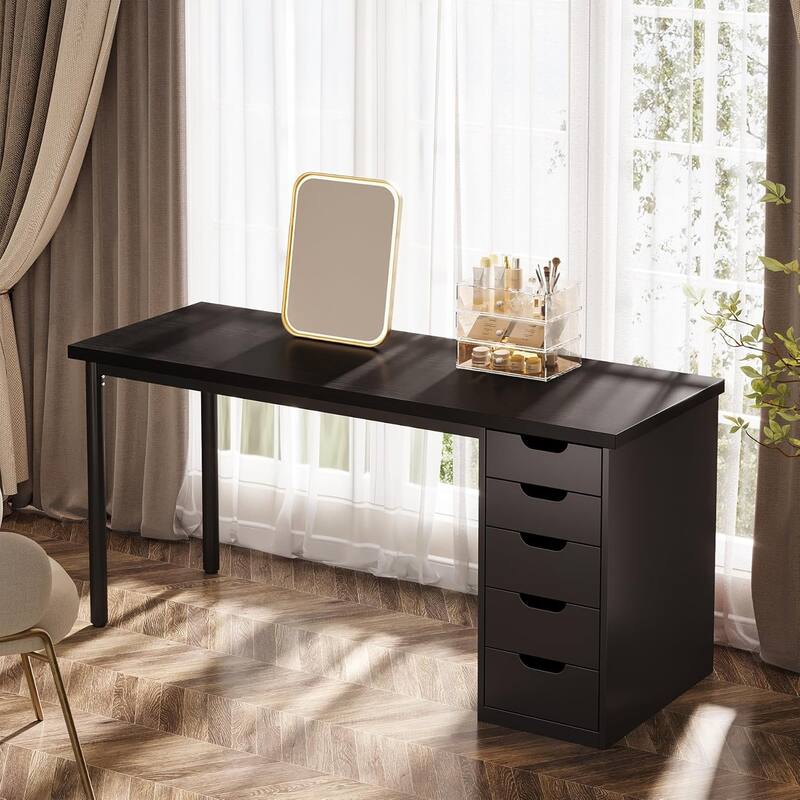 Modern Computer Desk with 5 Reversible Drawers, Storage Home Office Desk, PC/Laptop Desk, Study Writing Table Workstation