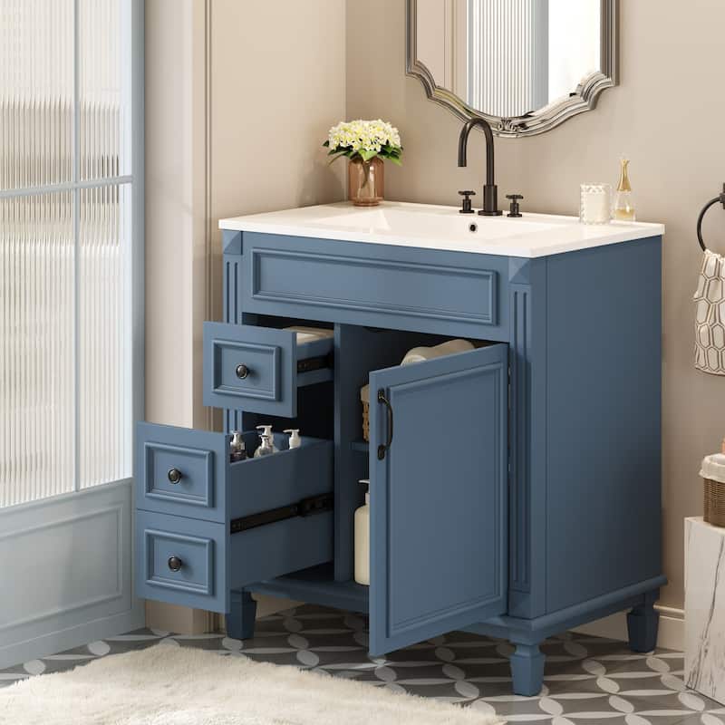 30" Bathroom Vanity with Ceramic Sink, Bathroom Storage Cabinet with 2 Drawers and Adjustable Shelf