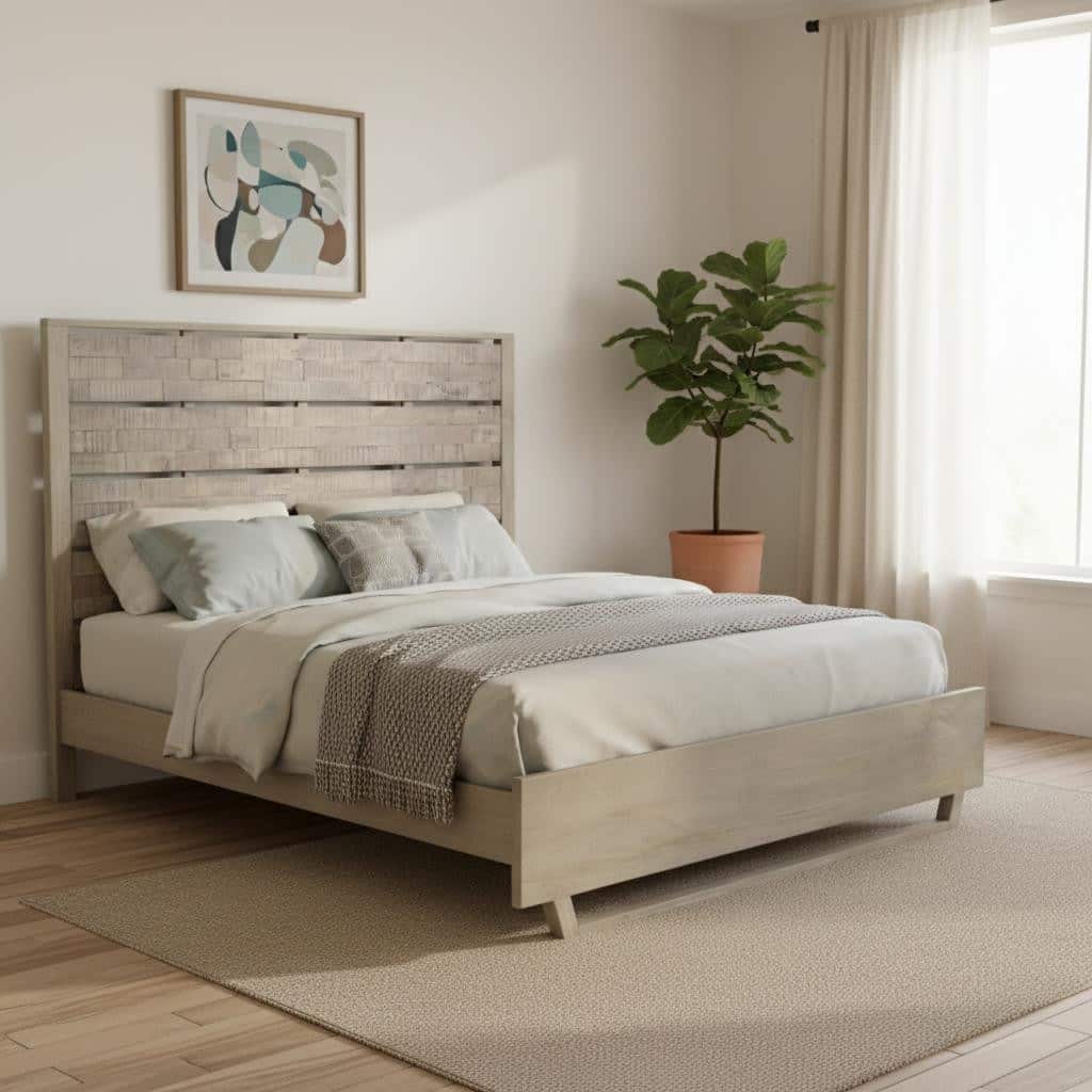 HomeRoots Gray Slat Back Solid Wood King Bed Frame