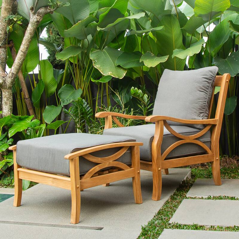 Cambridge Casual Lowell Teak Patio Club Chair with Ottoman