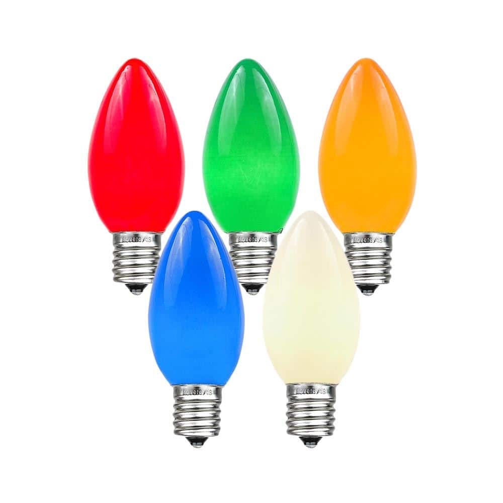 25 Pack C7 Outdoor Ceramic Christmas Replacement Bulbs, Multi, C7/E12 Base