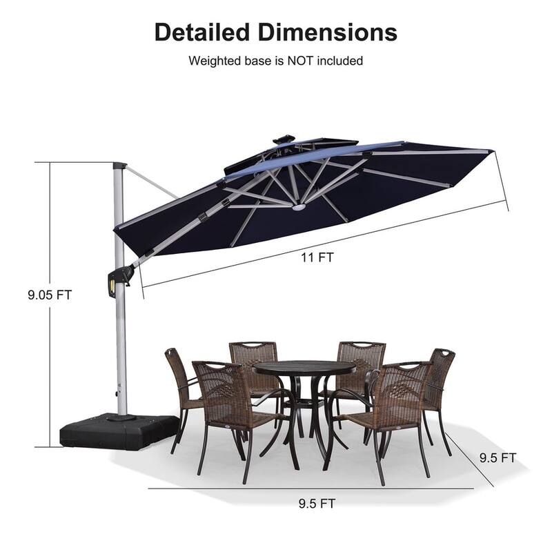PURPLE LEAF 11 ft Double Top LED Round Patio Cantilever Umbrella