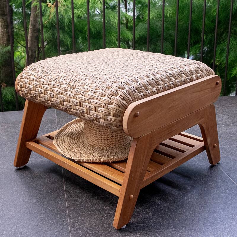 Cambridge Casual Camden Teak Outdoor Ottoman with Padded Woven Seat