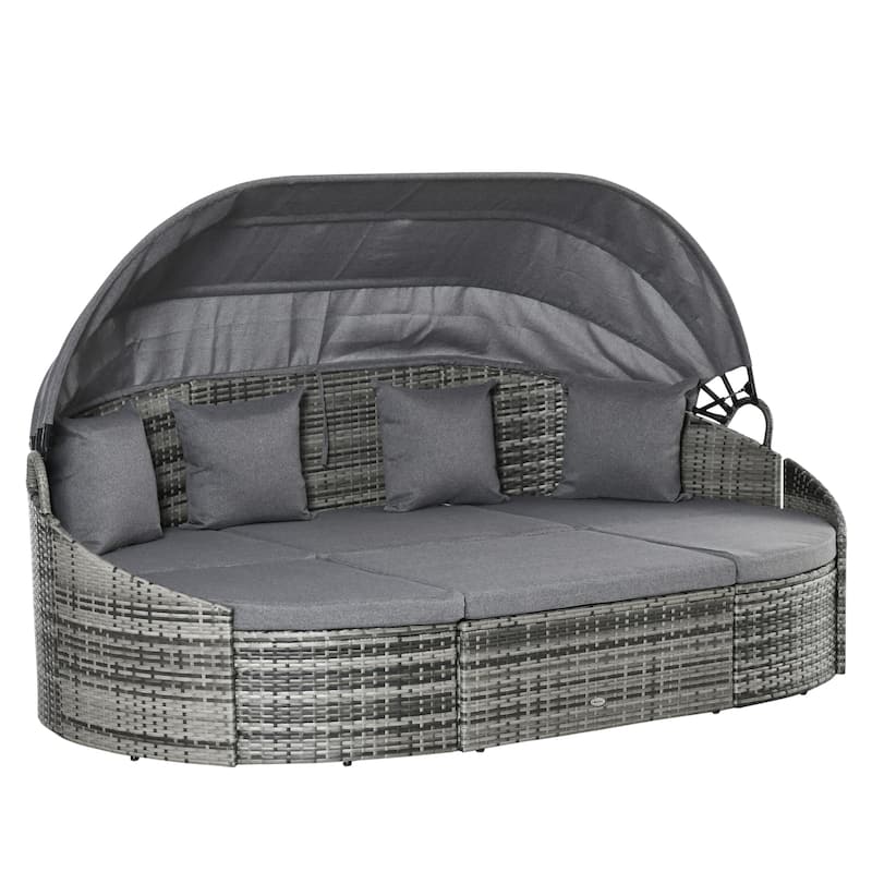 Outsunny 4 Pieces Patio PE Wicker Lounge Set, Outdoor Rattan Garden Conversation Furniture Set, Round Sofa Bed