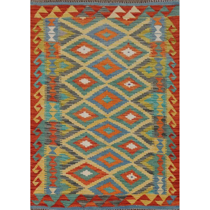 Southwestern Kilim Rug Flatweave Foyer Wool Carpet - 3'4"x 4'10"