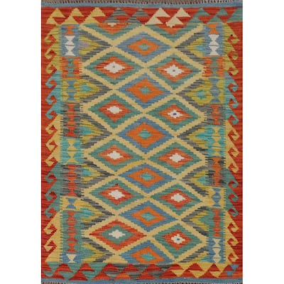 Southwestern Kilim Rug Flatweave Foyer Wool Carpet - 3'4"x 4'10"