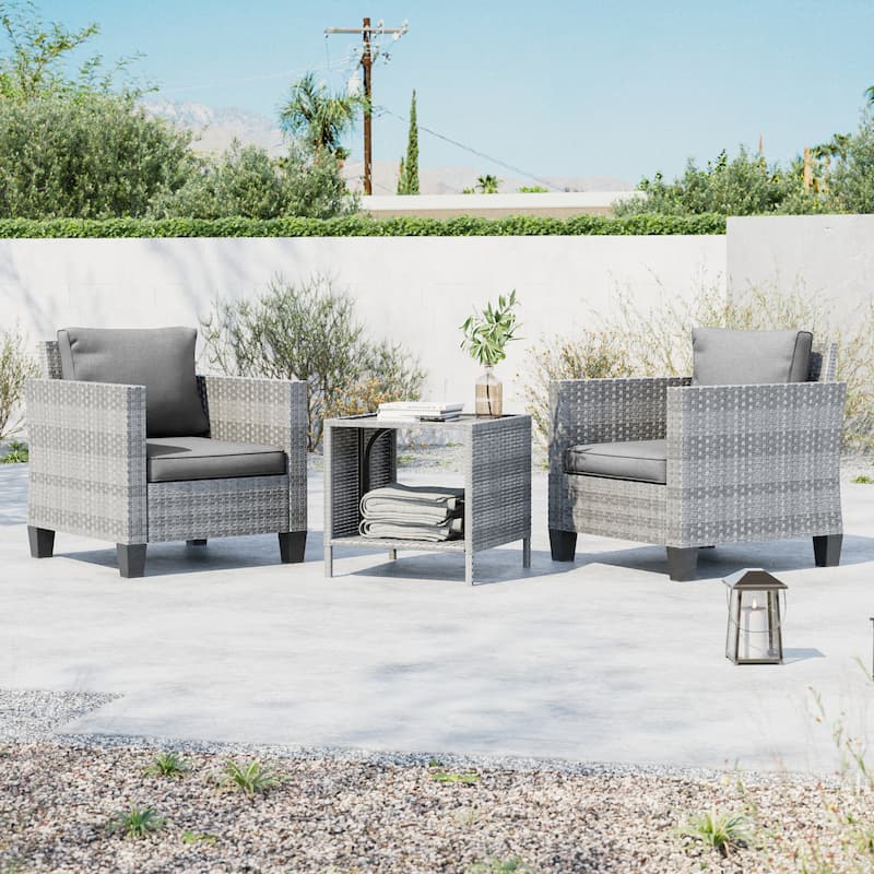 LIVOOSUN 3-Piece Patio Sofa Set Gray Rattan Outdoor Chair with Side Table