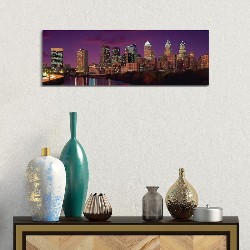 iCanvas "Philadelphia Panoramic Skyline Cityscape (Sunset)" by Unknown Artist Canvas Print - 12x36x1.5