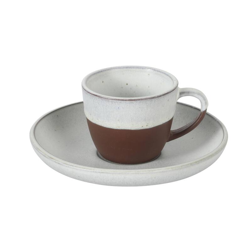 Gibson Elite William Crest 8 Piece Cup & Saucer -3.5oz Espresso Cups, 5.5" Saucers Reactive Stoneware Set