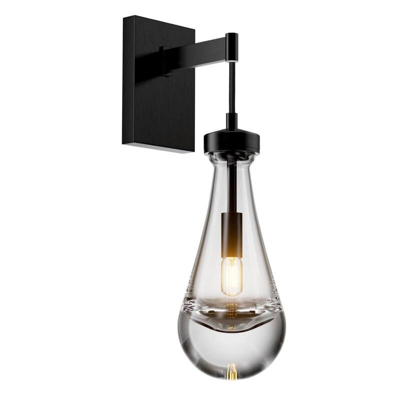 KAYLA 5in. 1-Light Black Wall Sconce, Raindrop Wall Lighting with Hand Blown Solid Glass and Brass Base, (2-Sets)