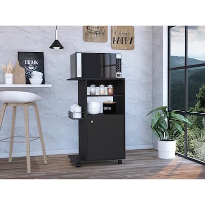 Kitchen Island Cart on Wheels with 1-Cabinet and 2-Open Shelves, Rolling Kitchen Island Coffee Bar Trolley for Dining Room