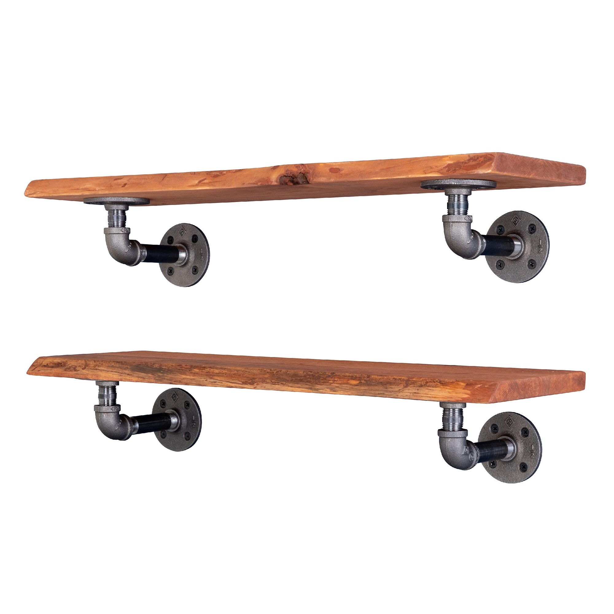 PIPE DECOR Live Edge Reclaimed Wood Shelf with Industrial Pipe
