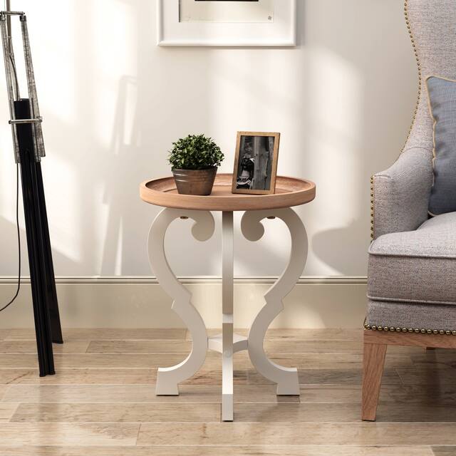 COZAYH Rustic Farmhouse Cottagecore Accent End Table - Round - Convex Legs