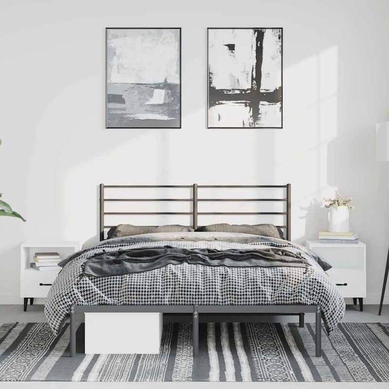vidaXL Metal Bed Frame with Headboard, No Mattress