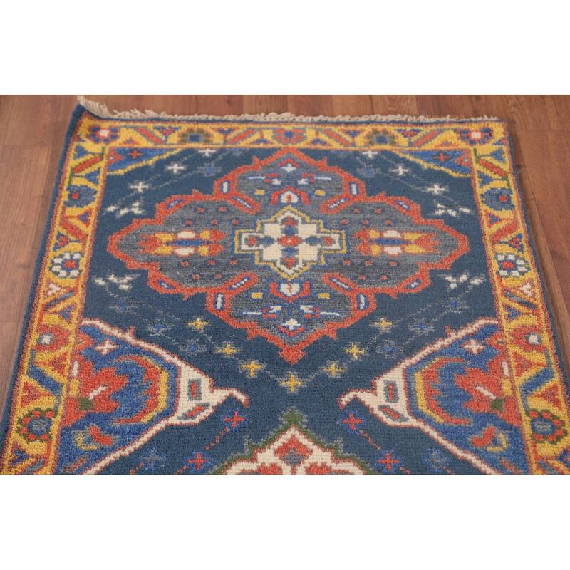Blue Kazak Oriental Runner Rug Wool Carpet - 2'7"x 9'9"