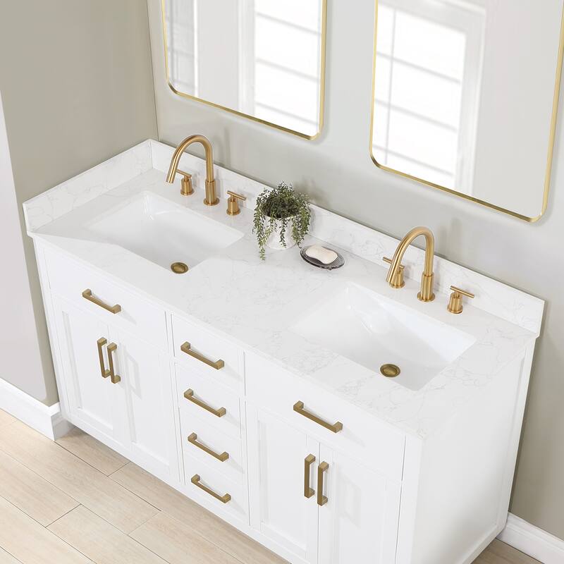Altair Gavino Bath Vanity with Grain White Composite Stone Top and Mirror