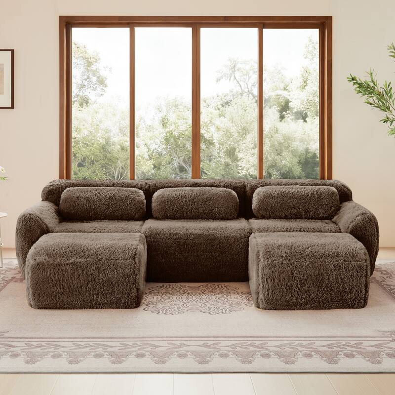 Anmytek Modular Sectional U-Shaped Sofa Deep Seat With Chaise Free Combination Vacuum Packed