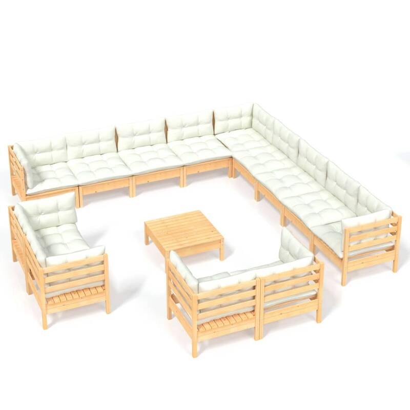 vidaXL Solid Pinewood Patio Lounge Set 14 Piece with Cushions Multi Colors